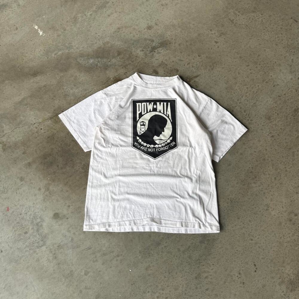 90s POW MIA White Cotton Single Stitch Graphic T-shirt